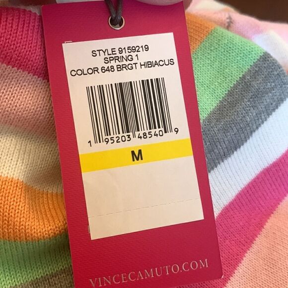 Vince Camuto gray pink white striped long sleeve sweater Size M NWT - Picture 6 of 8